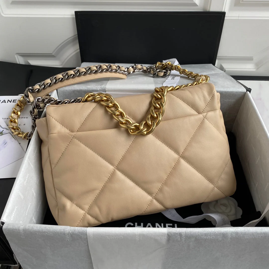 CHANEL LARGE 30 FLAP BAG IN BEIGE CREAM LAMBSKIN