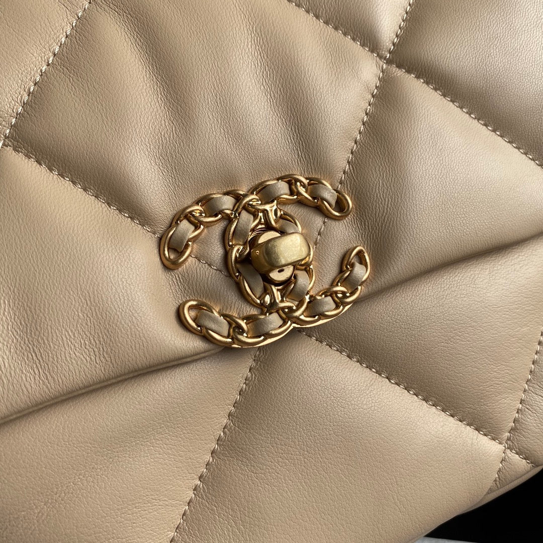 CHANEL LARGE 30 FLAP BAG IN BEIGE CREAM LAMBSKIN