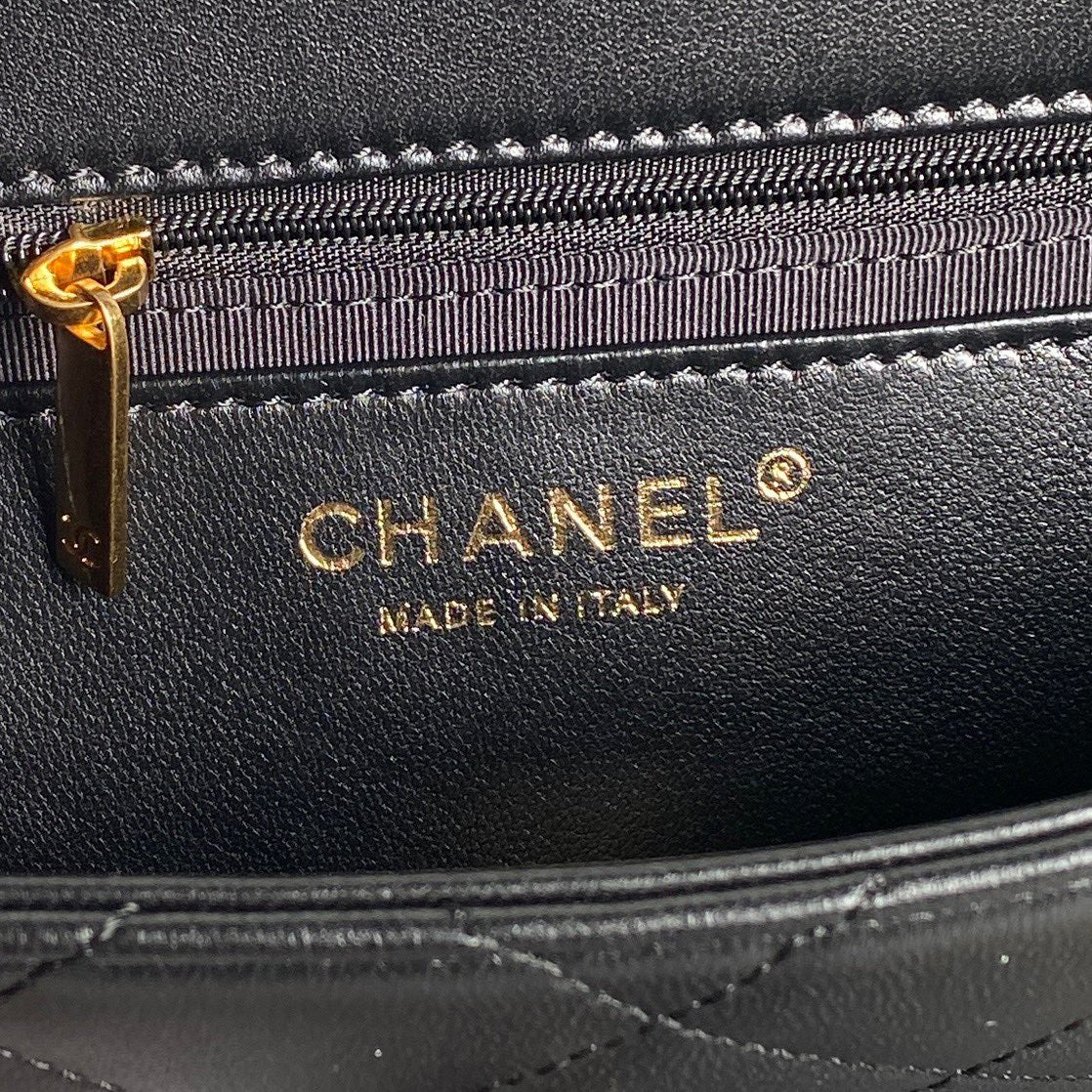 CHANEL MEDIUM FLAP BAG 26 IN BLACK CALFSKIN GOLD DOUBLE C THICK CHAIN