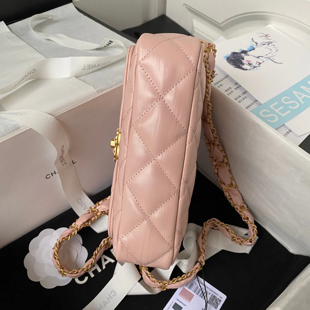 CHANEL SMALL FLAP BAG 20 IN PEACH PINK LAMBSKIN GOLD HARDWARE