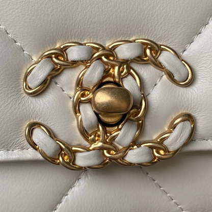 CHANEL 19 WOC 19CM WHITE LAMBSKIN GOLD