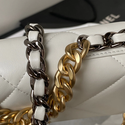 CHANEL 19 WOC 19CM WHITE LAMBSKIN GOLD