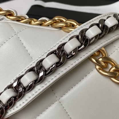 CHANEL 19 WOC 19CM WHITE LAMBSKIN GOLD