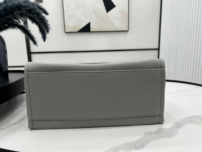 CHANEL CC DEAUVILLE LARGE 38 TOTE BAG IN GREY CANVAS WITH WHITE LOGO