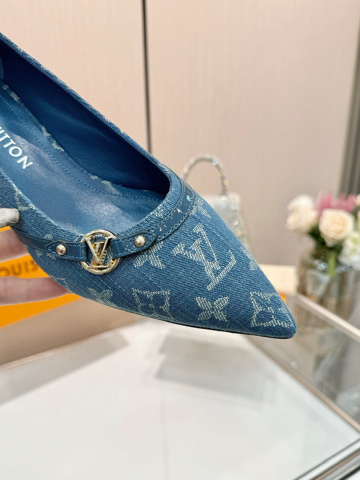 6AM HIGH HEELS 55 MM IN CLASSIC BLUE MONOGRAM DENIM