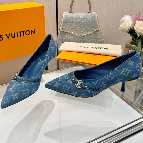 6AM HIGH HEELS 55 MM IN CLASSIC BLUE MONOGRAM DENIM