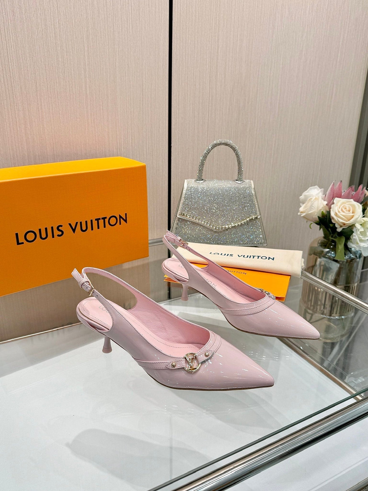 6AM SLINGBACK HIGH HEELS 55 MM IN LIGHT PINK PATENT LAMBSKIN