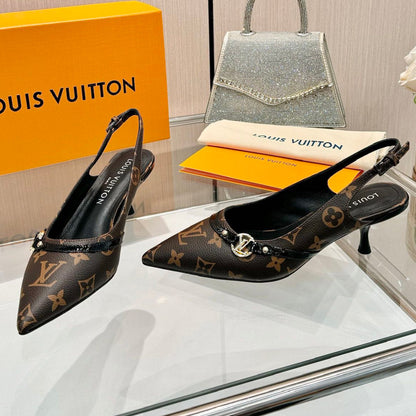 6AM SLINGBACK HIGH HEELS 55 MM IN CHOCOLATE BROWN MONOGRAM LAMBSKIN