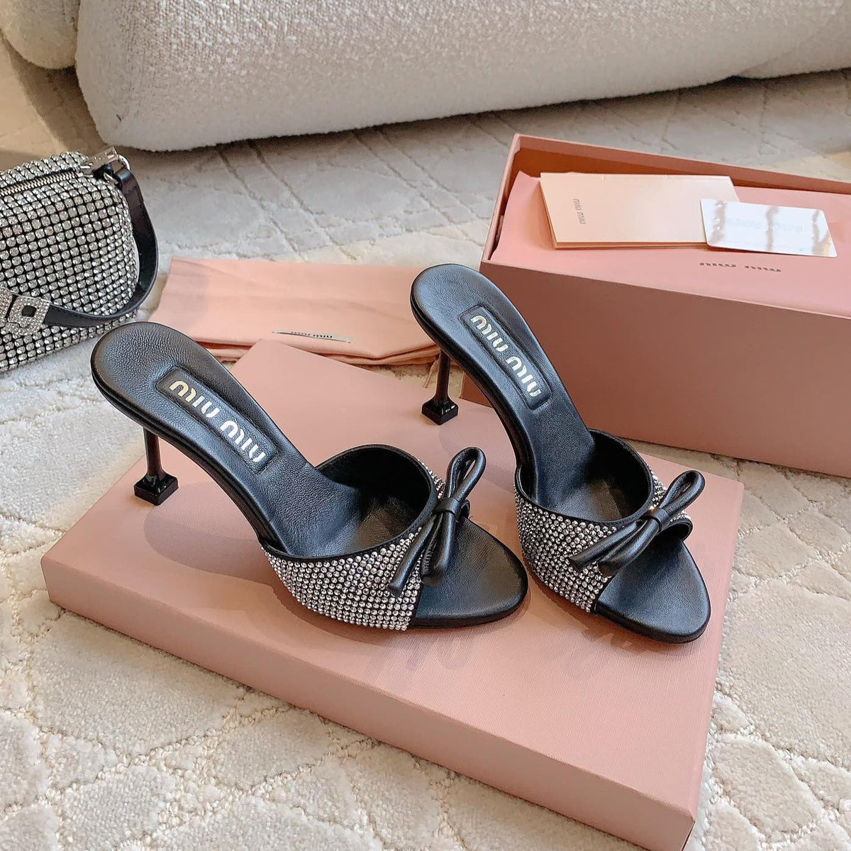 Black High - Heels Diamond Sheepskin