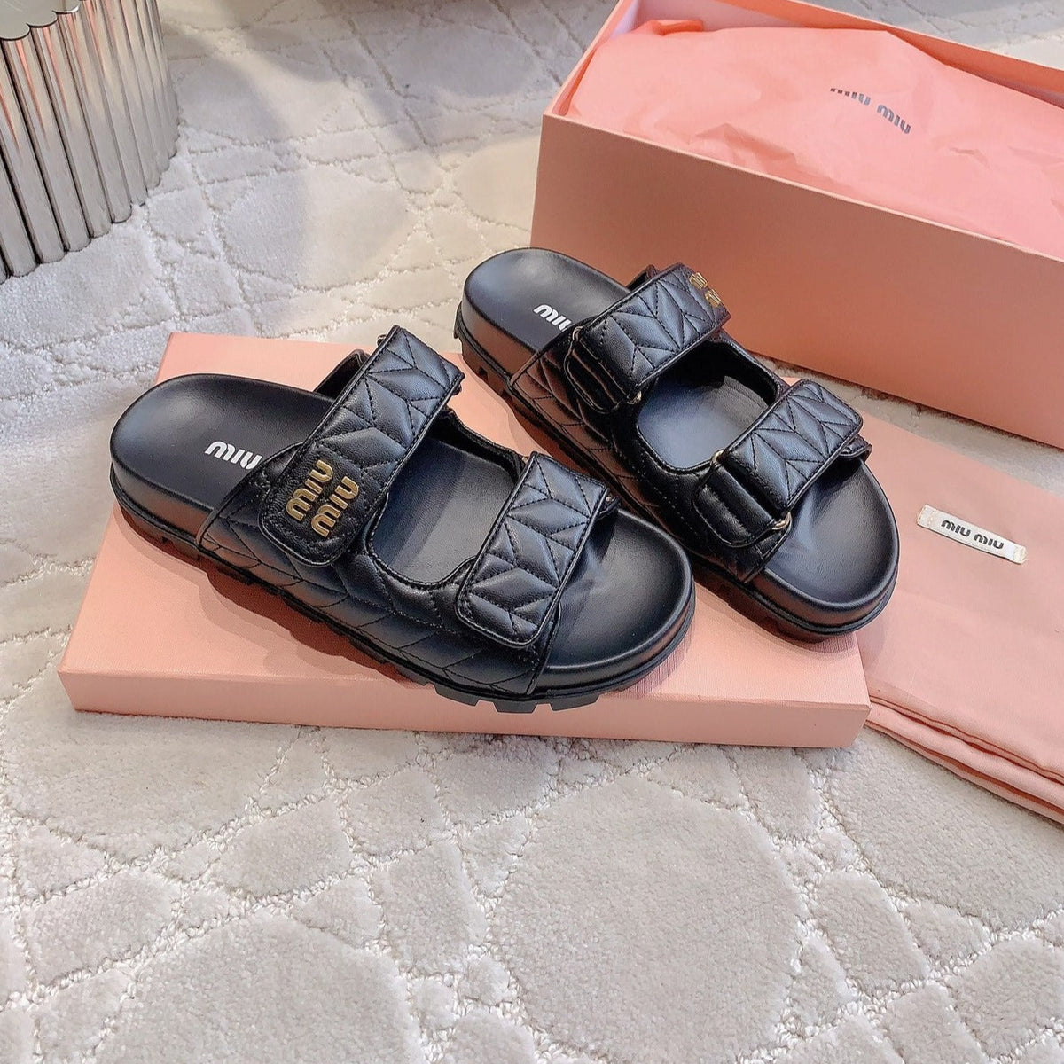 Black Stylized Slippers Sheepskin