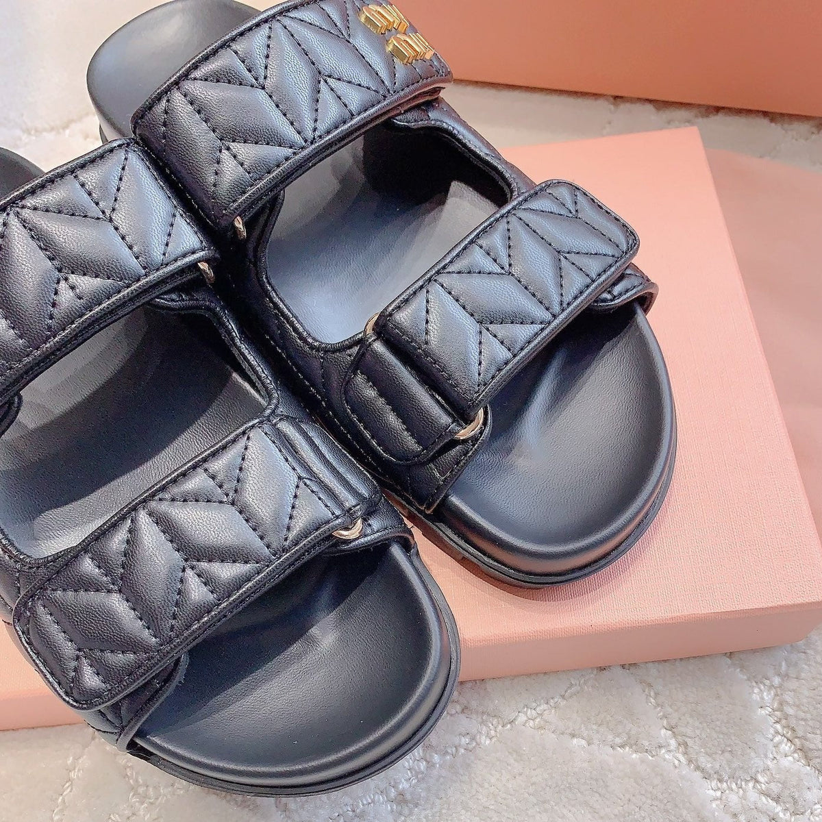 Black Stylized Slippers Sheepskin
