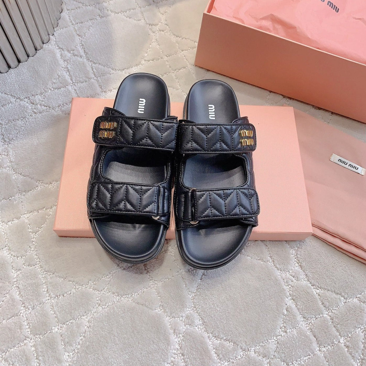 Black Stylized Slippers Sheepskin