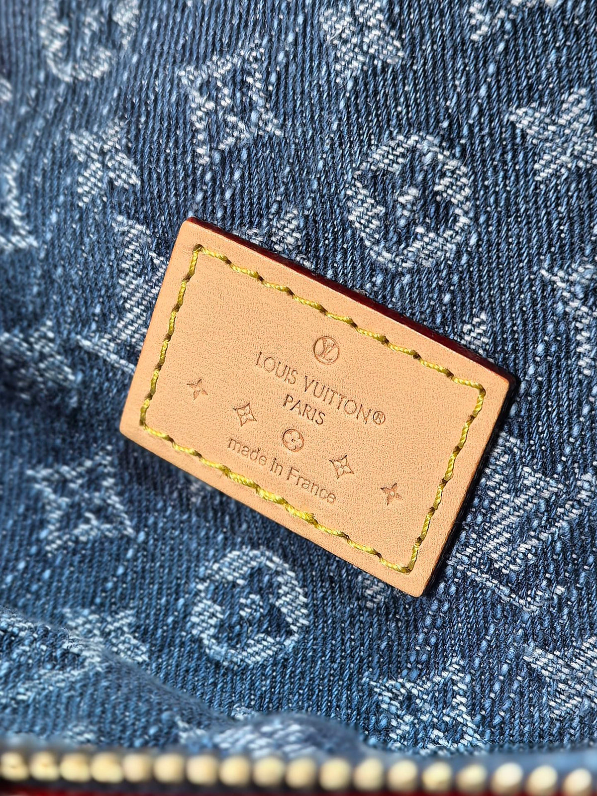 LV 25S BUMBAG 38 IN BLUE MONOGRAM DENIM LEATHER TRIM GOLD HARDWARE