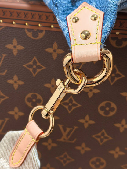 LV 25S BUMBAG 38 IN BLUE MONOGRAM DENIM LEATHER TRIM GOLD HARDWARE