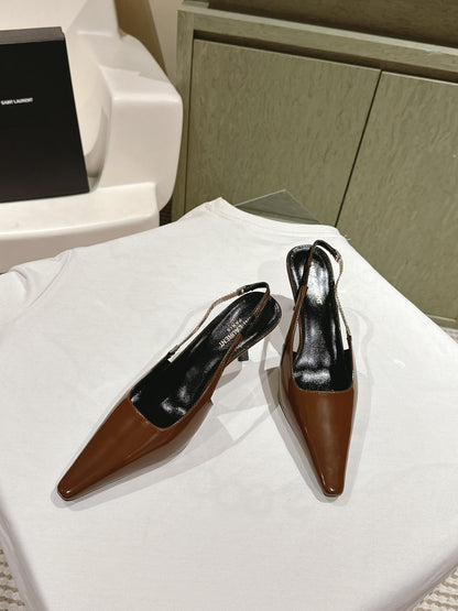 BLAKE SLINGBACK PUMPS 80 IN BROWN PATENT LEATHER