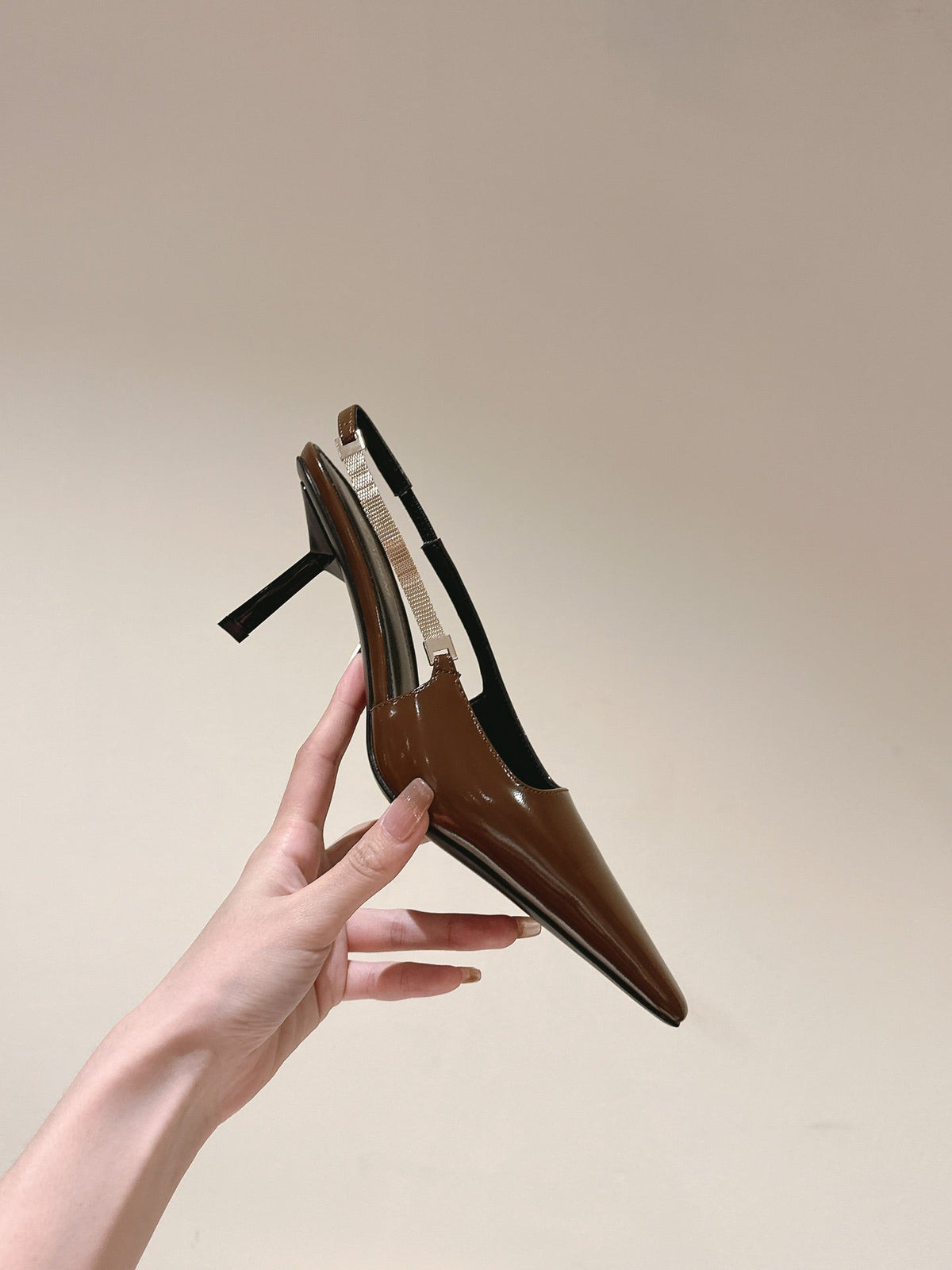 BLAKE SLINGBACK PUMPS 80 IN BROWN PATENT LEATHER