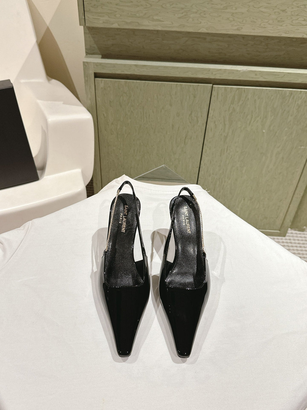 BLAKE SLINGBACK PUMPS 80 IN BLACK PATENT LEATHER