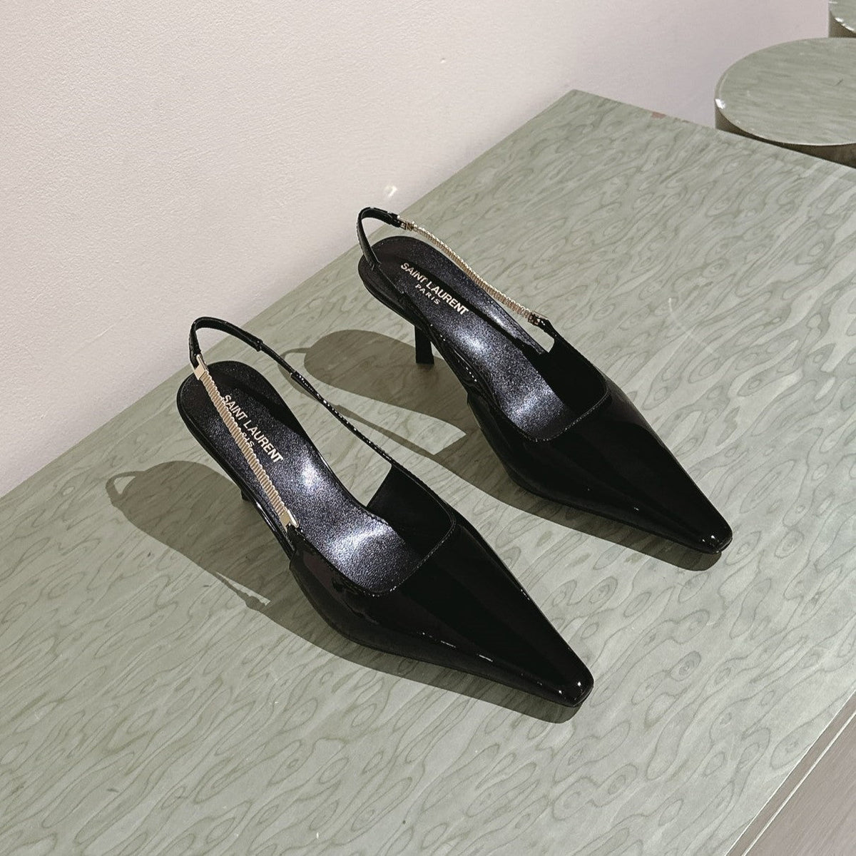 BLAKE SLINGBACK PUMPS 80 IN BLACK PATENT LEATHER