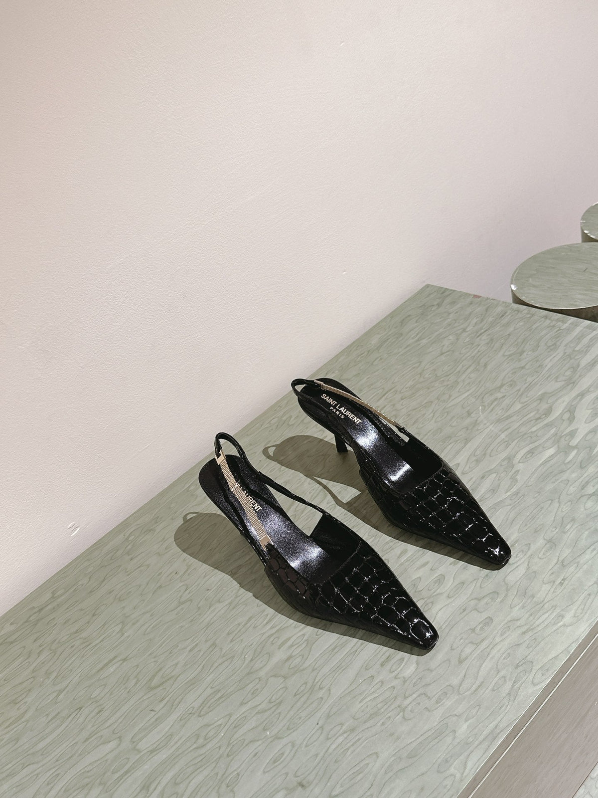 BLAKE SLINGBACK PUMPS 80 IN BLACK CROCODILE-EMBOSSED LEATHER