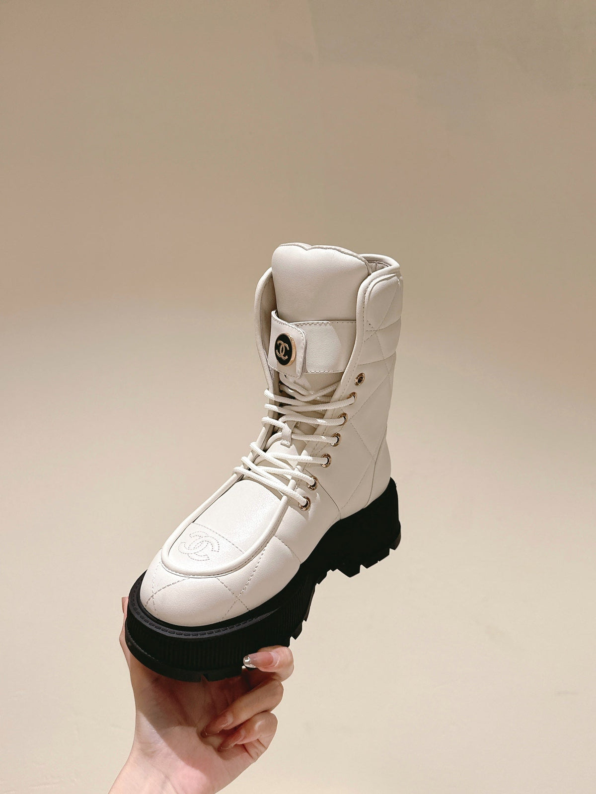 MARTIN BOOTS IN WHITE EMBROIDERED CALFSKIN