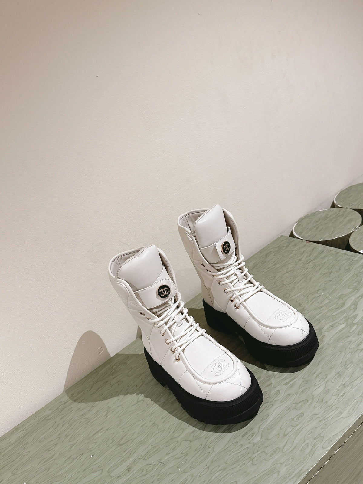 MARTIN BOOTS IN WHITE EMBROIDERED CALFSKIN