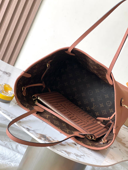 LV NEVERFULL INSIDE OUT MM IN BROWN MONOGRAM CANVAS AND CALFSKIN TRIM