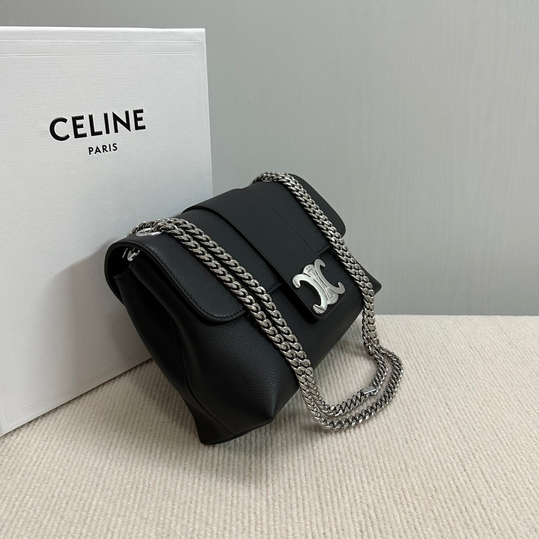 MEDIUM VICTOIRE BAG 25 IN BLACK SUPPLE CALFSKIN SILVER HARDWARE