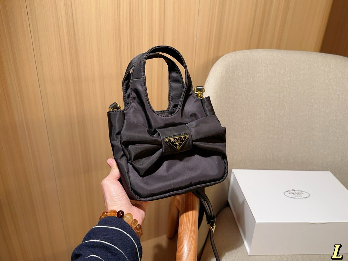 MINI BOW TOTE BAG 18 IN BLACK FABRIC