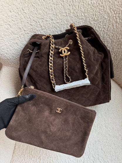 Chanel 25 Medium Chocolate Brown Gold hardware