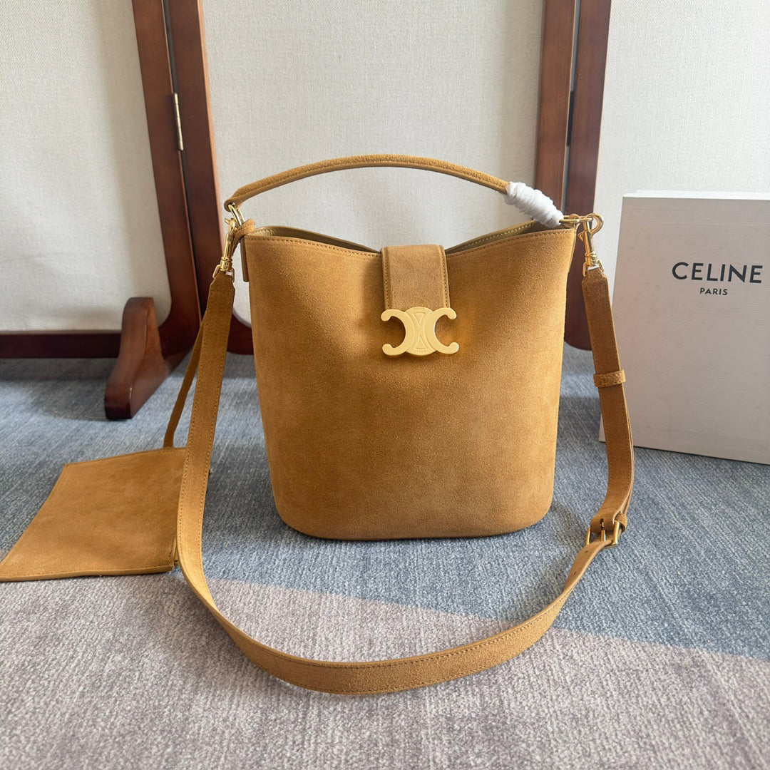 MINI BUCKET LOUISE 25 CARAMEL BROWN IN NUBUCK