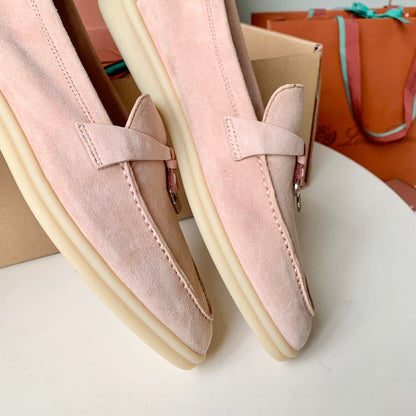 Loro Piana Light Pink Suede Summer Charms Walk Loafers