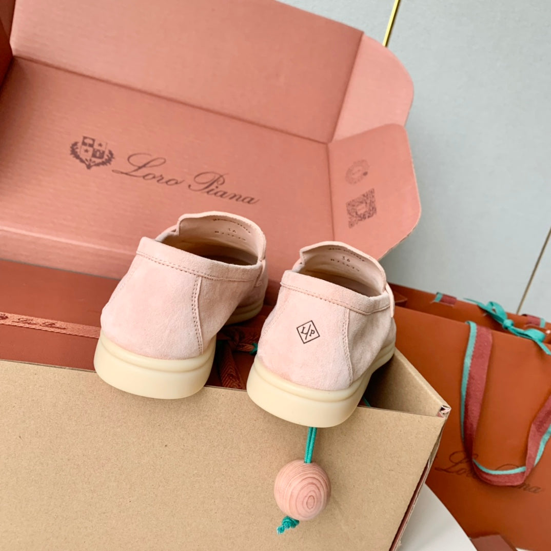 Loro Piana Light Pink Suede Summer Charms Walk Loafers