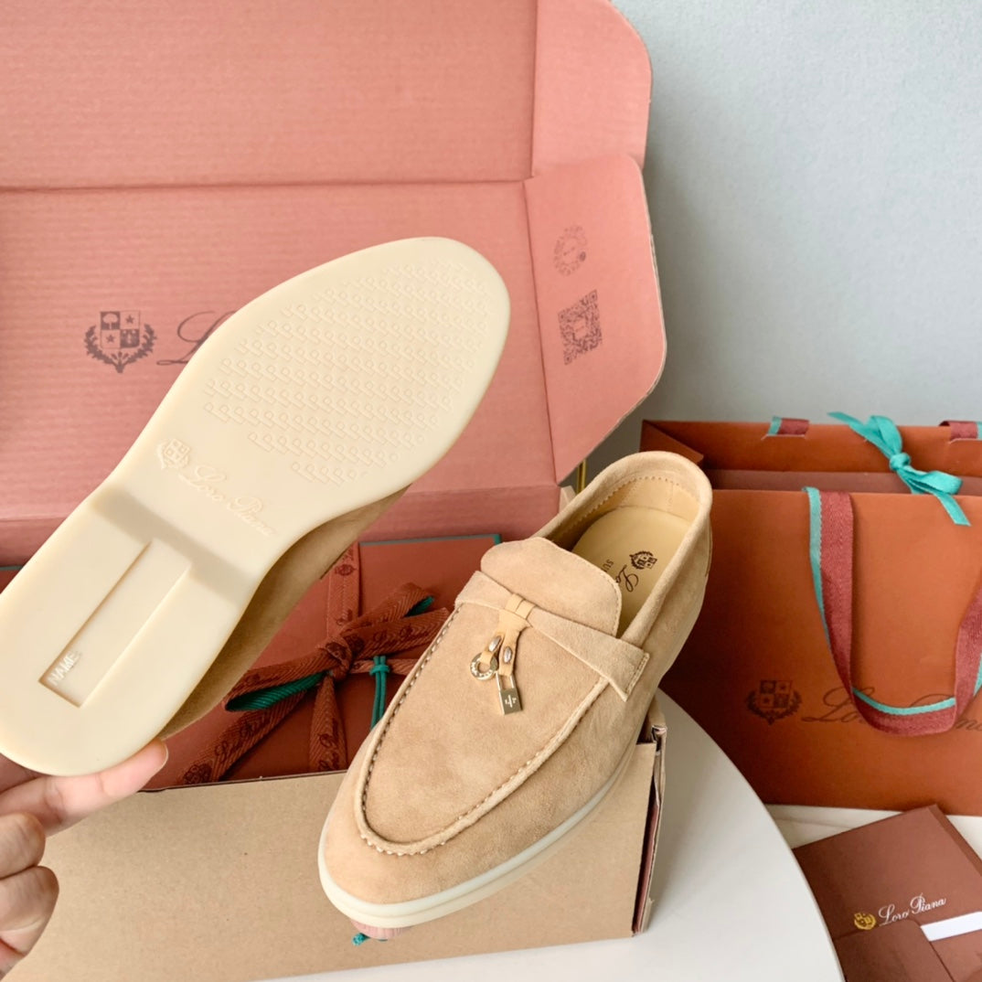 Loro Piana Beige Suede Summer Charms Walk Loafers