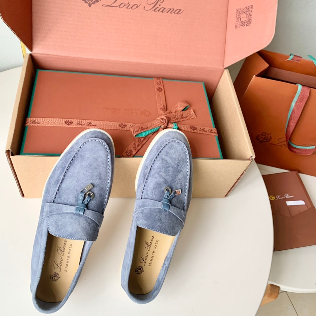 Loro Piana Cerulean Suede Summer Charms Walk Loafers