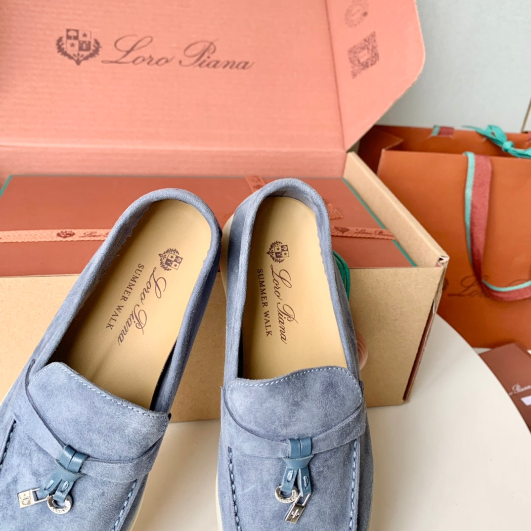 Loro Piana Cerulean Suede Summer Charms Walk Loafers