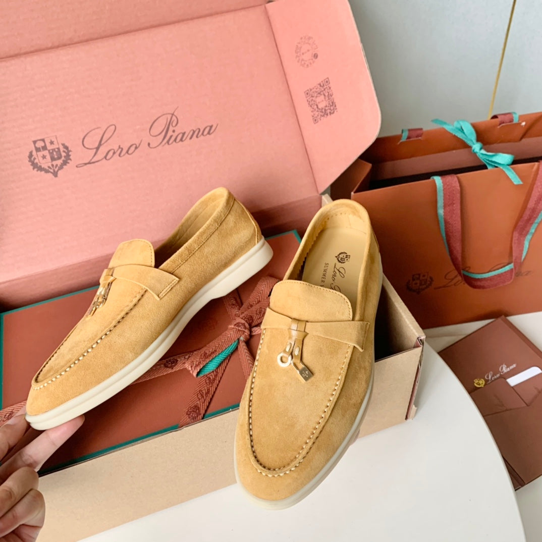 Loro Piana Dark Beige Suede Summer Charms Walk Loafers