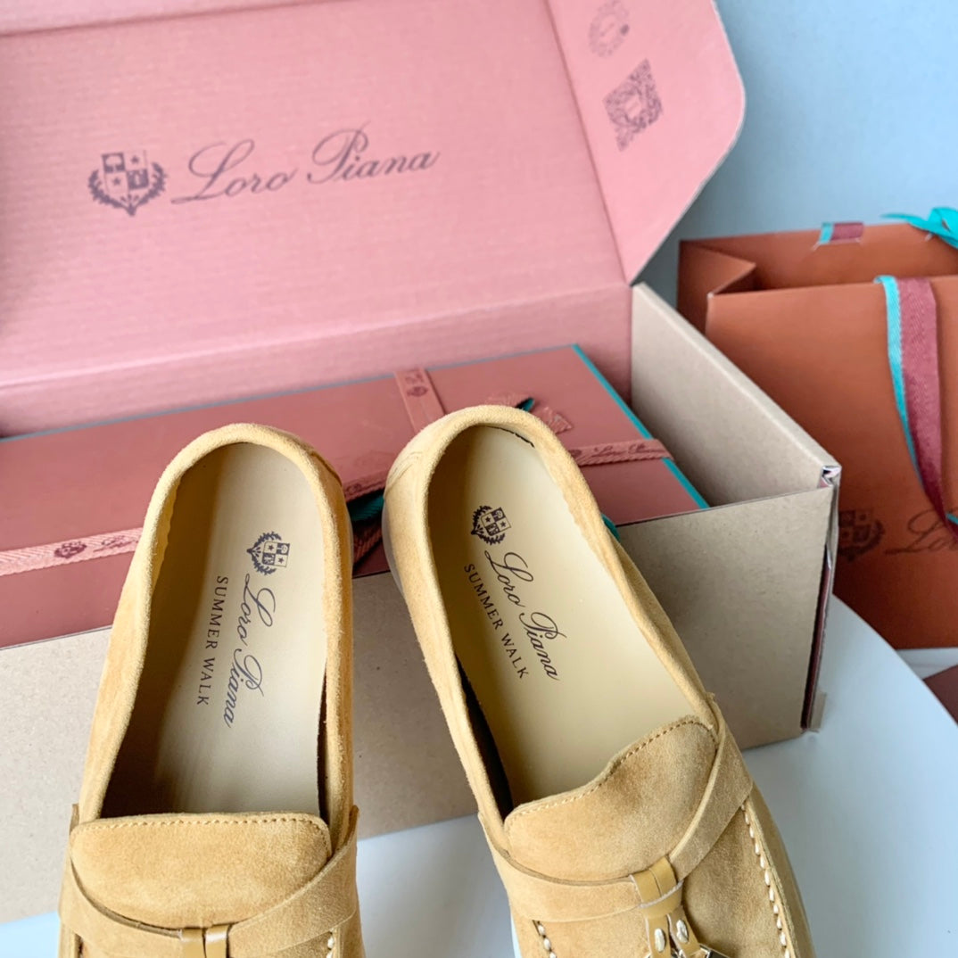 Loro Piana Dark Beige Suede Summer Charms Walk Loafers