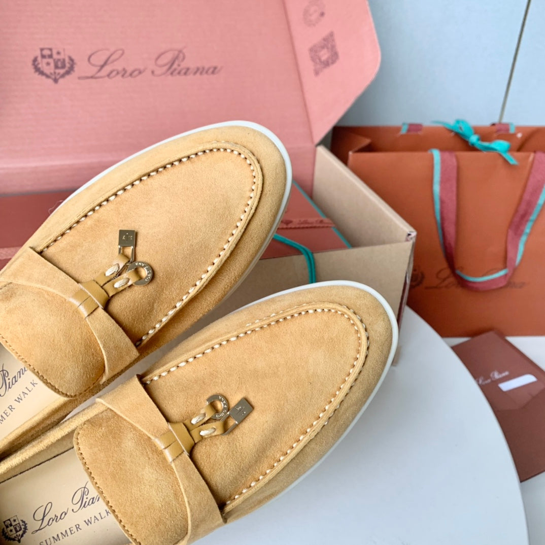 Loro Piana Dark Beige Suede Summer Charms Walk Loafers