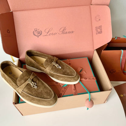 Loro Piana Brown Suede Summer Charms Walk Loafers