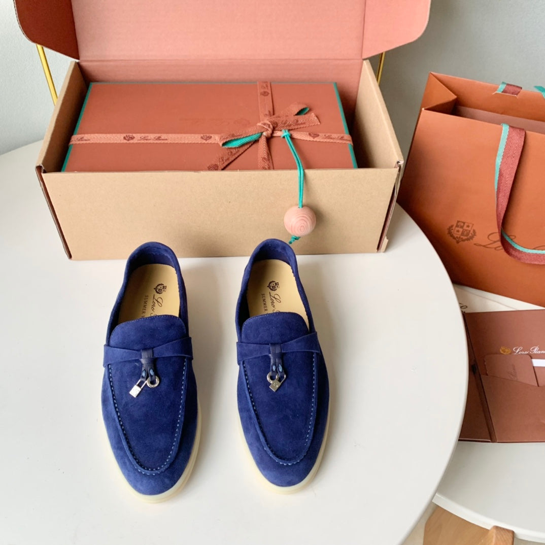 Loro Piana Blue Suede Summer Charms Walk Loafers