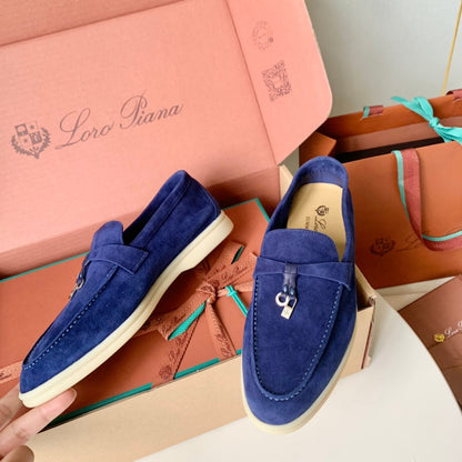 Loro Piana Blue Suede Summer Charms Walk Loafers