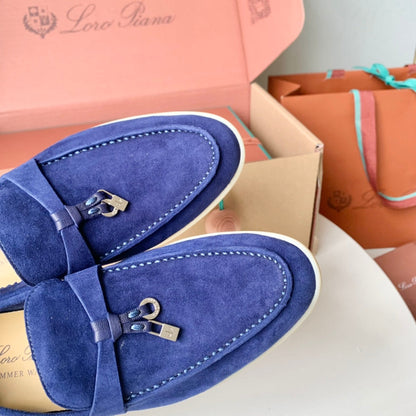 Loro Piana Blue Suede Summer Charms Walk Loafers
