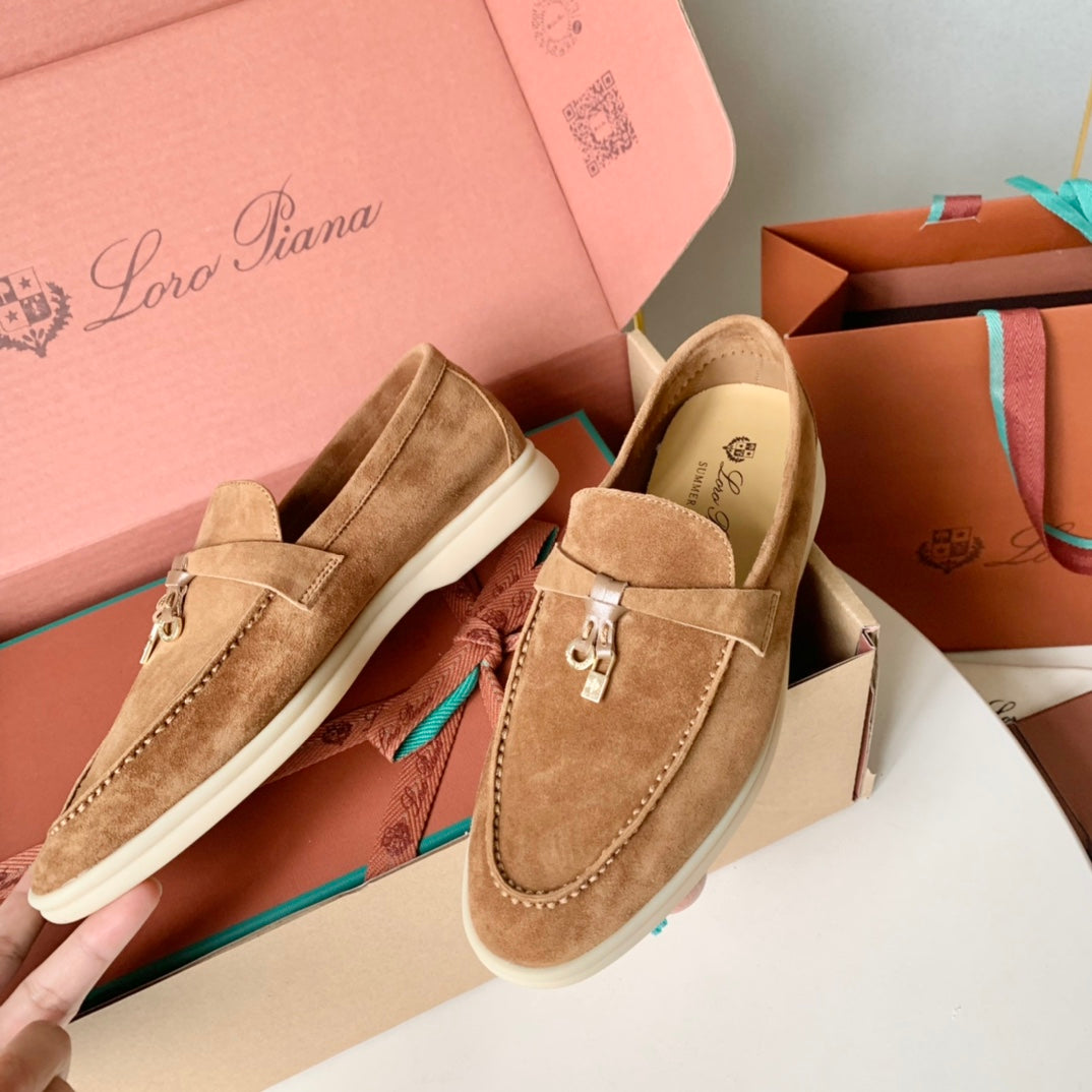 Loro Piana Camel Suede Summer Charms Walk Loafers