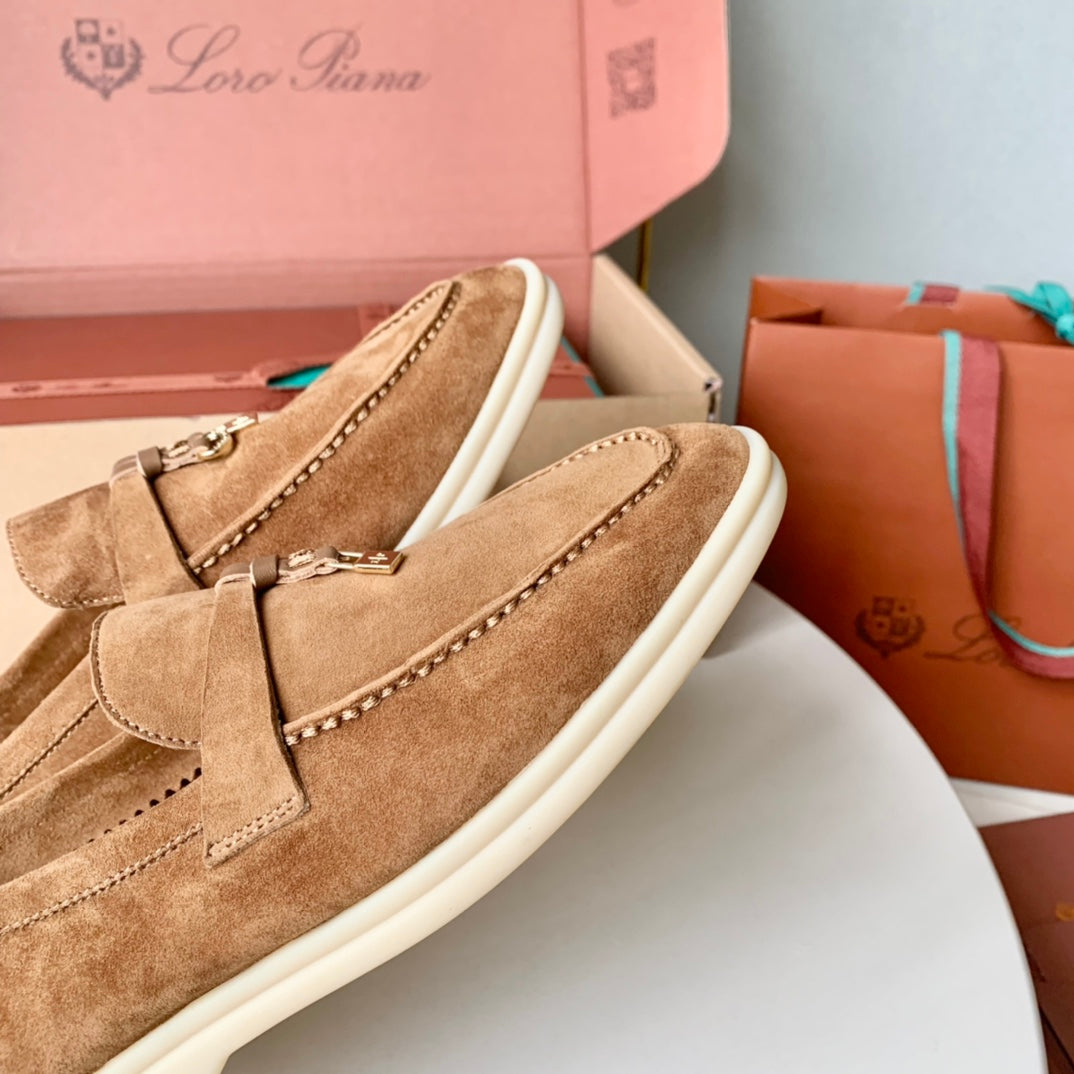 Loro Piana Camel Suede Summer Charms Walk Loafers