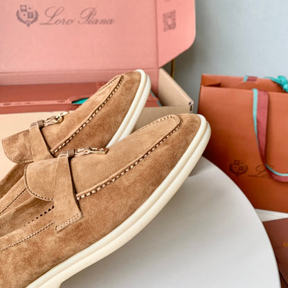 Loro Piana Camel Suede Summer Charms Walk Loafers