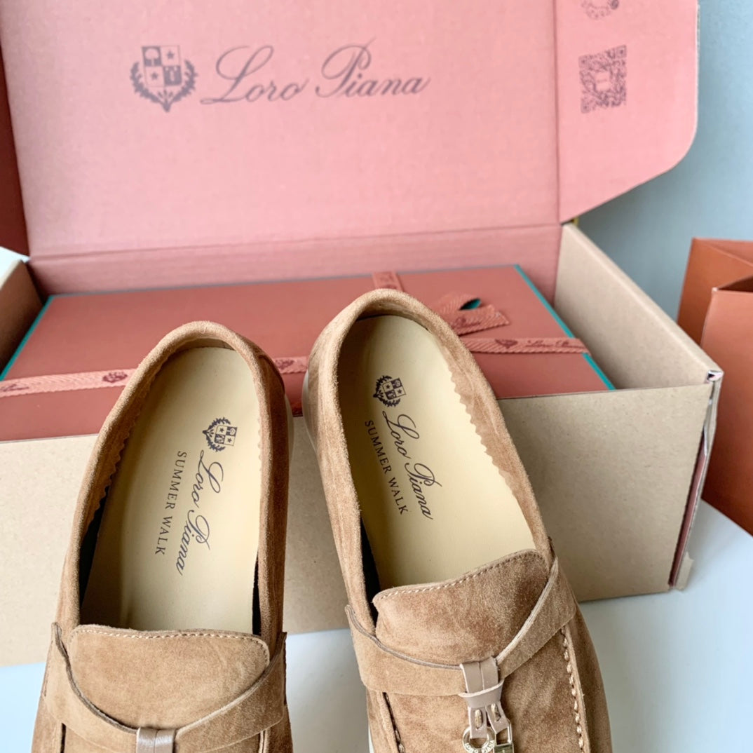 Loro Piana Camel Suede Summer Charms Walk Loafers