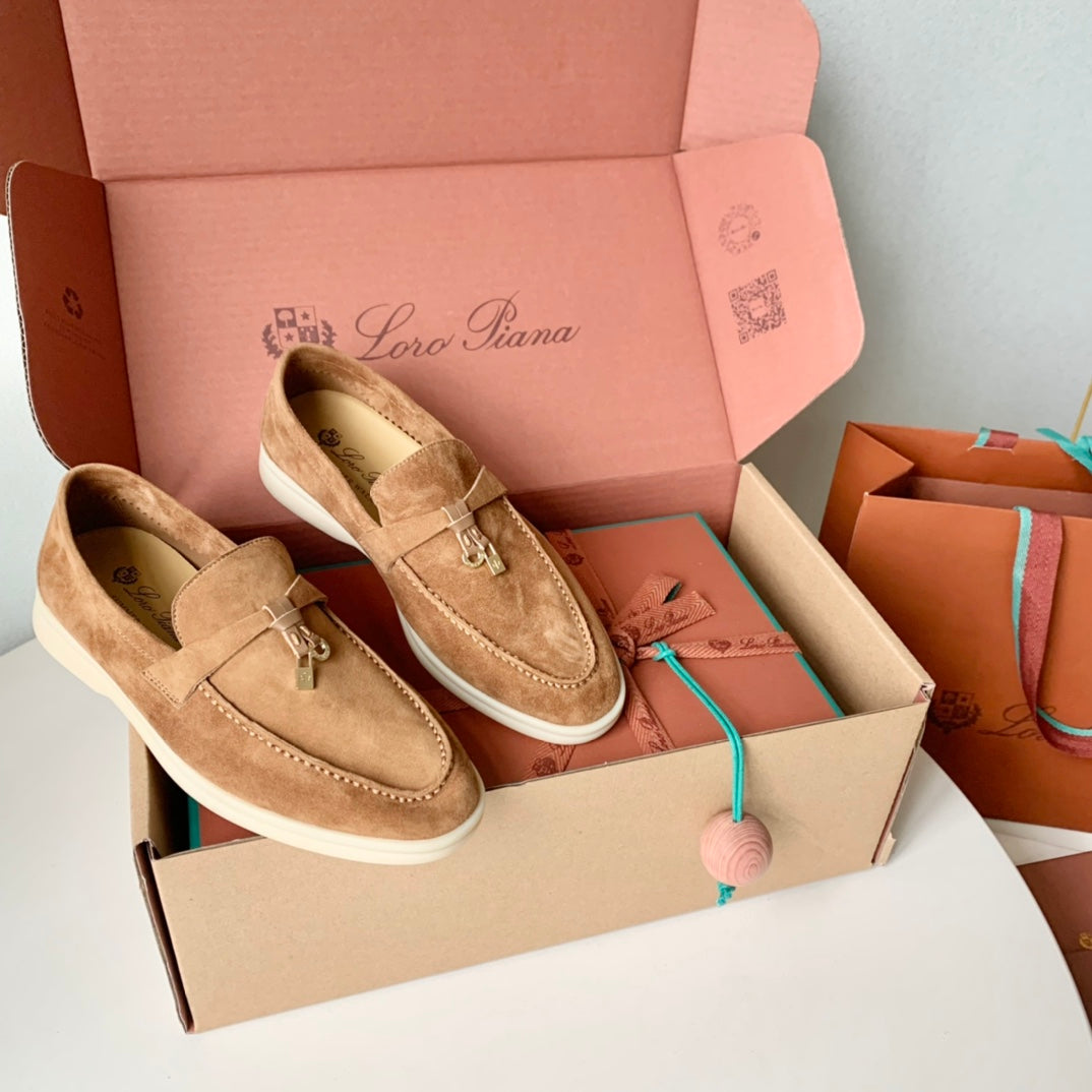 Loro Piana Camel Suede Summer Charms Walk Loafers