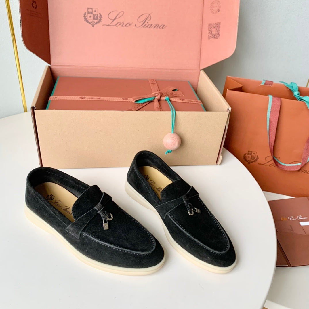 Loro Piana Black Suede Summer Charms Walk Loafers