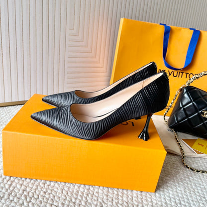 BLOSSOM PUMP 75 MM IN BLACK IMPORTED STRIPED SILK SATIN