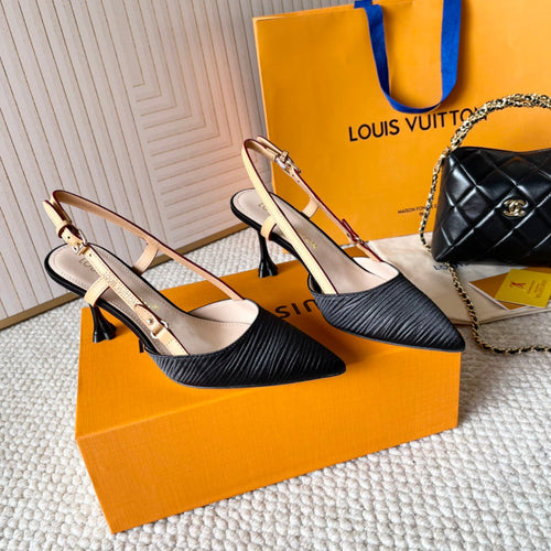 BLOSSOM PUMP SLINGBACKS 75 MM IN BLACK IMPORTED STRIPED SILK SATIN